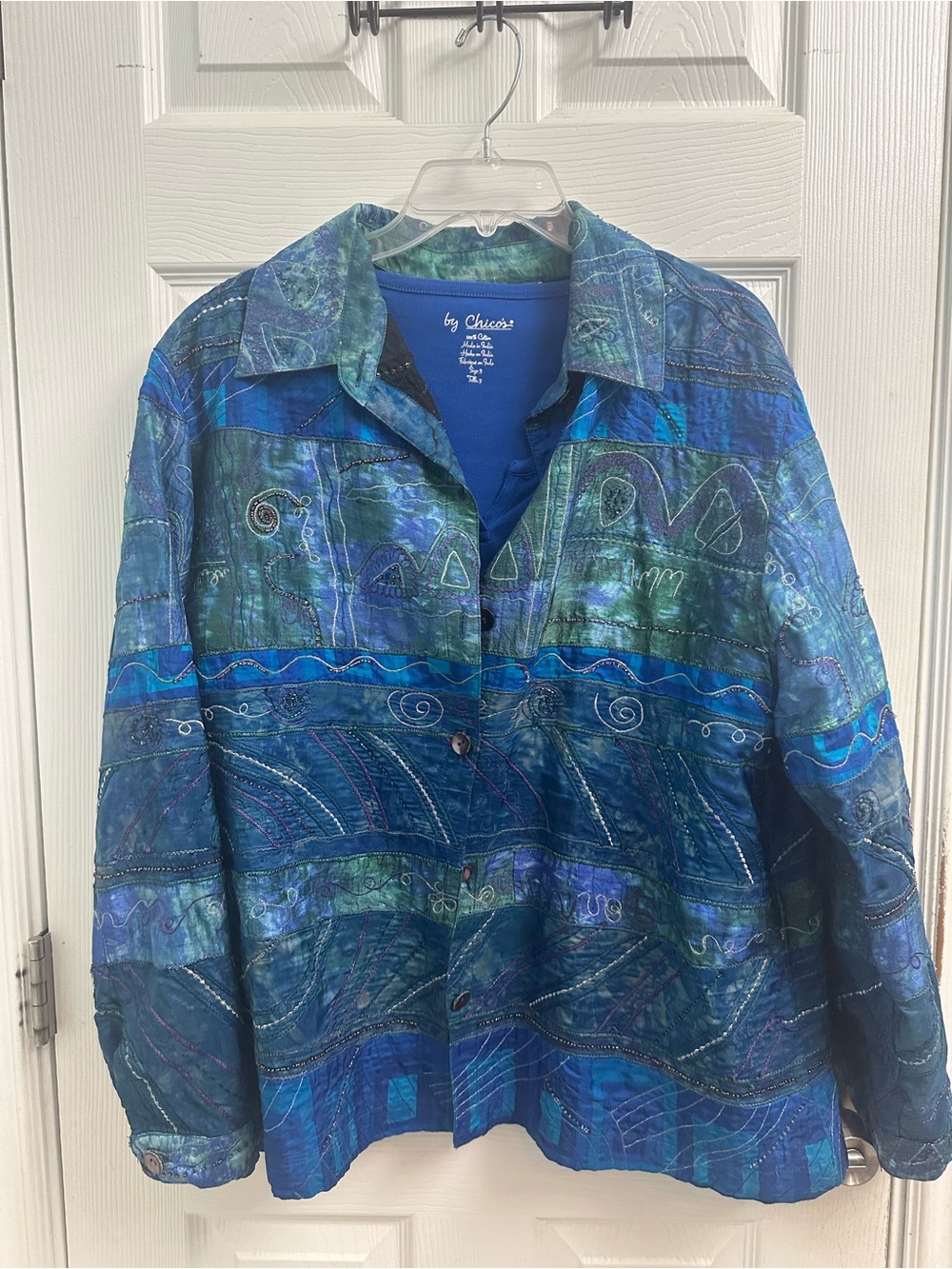 Chico’s Blue Patterned Women's Jacket & blue tee combo